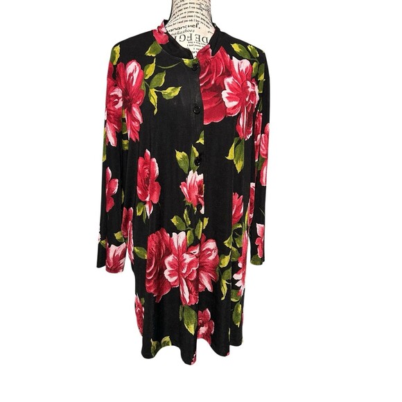 Impressions Bold Red Floral On Black Button Up Plus 3X Whimsigoth Dark Fairy - Picture 1 of 6
